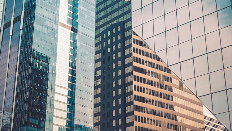 glass facades of corporate buildings